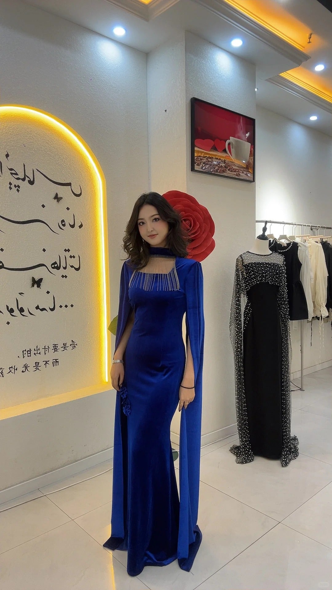 Elegant Sheath Royal Blue Long Prom Dresses Velvet Wedding Guest Dresses ED05711