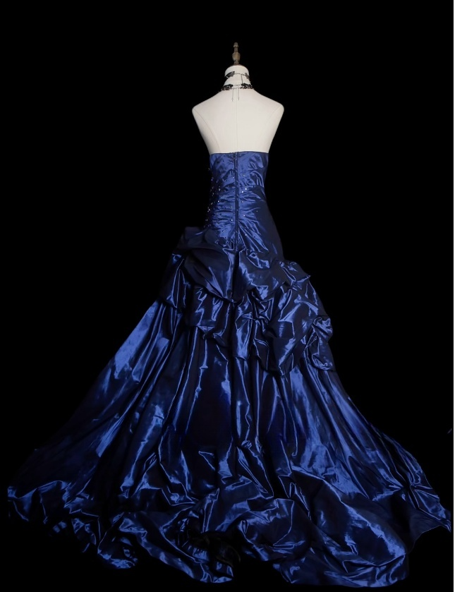 Gorgeous Navy Blue Sheath Long Prom Dresses Strapless Evening Dresses SatinSleeveless Formal Dresses ED05727