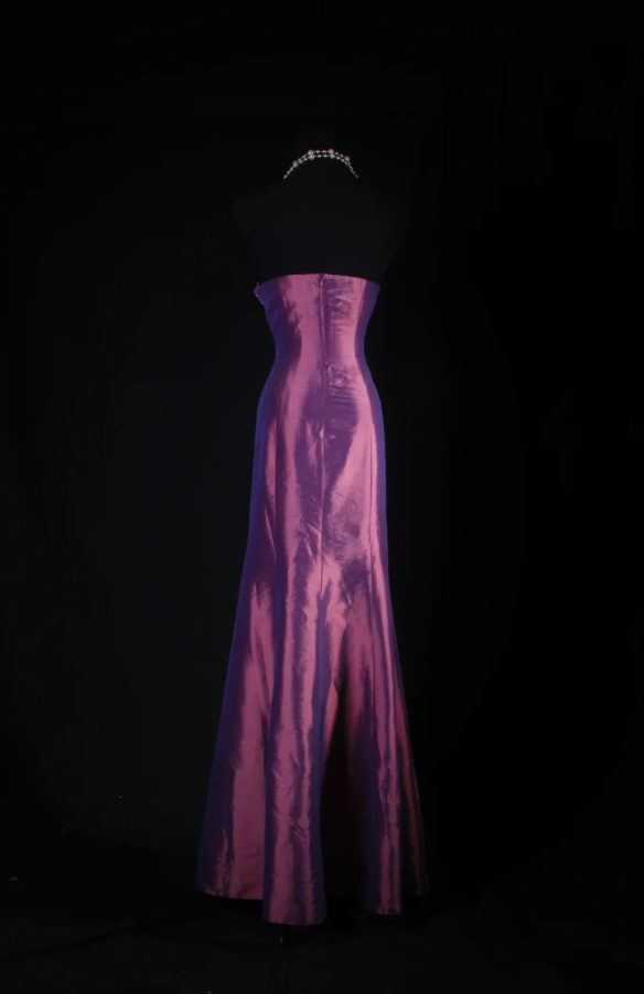 Vintage Purple Sheath Long Prom Dresses Satin Beaded Strapless Evening Dresses Sleeveless Formal Dresses ED05731