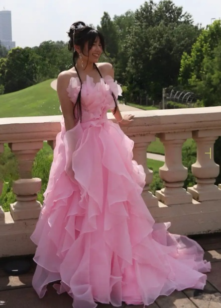 Gorgeous Pink A-Line Long Prom Dresses Chiffon Strapless Quinceanera Dresses Sleeveless Sweet 16 Dresses ED05739