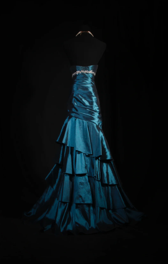 Robes d'anniversaire élégantes bleu dégradé, col en V, paillettes, mousseline, fourreau, robes de bal, robes de soirée ED04456