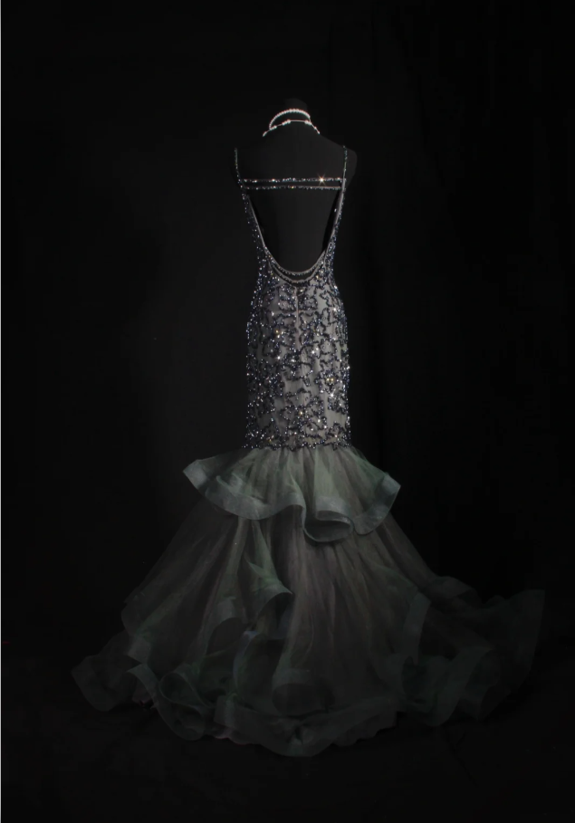 Robes d'anniversaire élégantes bleu dégradé, col en V, paillettes, mousseline, fourreau, robes de bal, robes de soirée ED04456