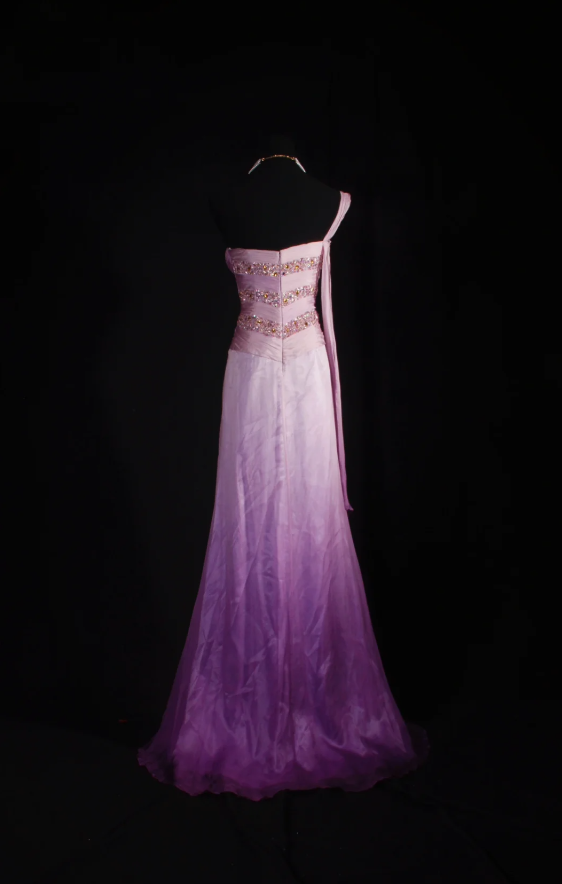 Glam Sheath Purple Long Prom Dresses Chiffon One-shoulder Evening Dresses Sleeveless Wedding Guest Dresses ED05755