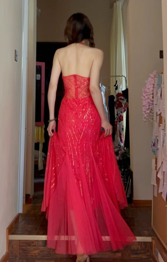 Robes d'anniversaire élégantes bleu dégradé, col en V, paillettes, mousseline, fourreau, robes de bal, robes de soirée ED04456