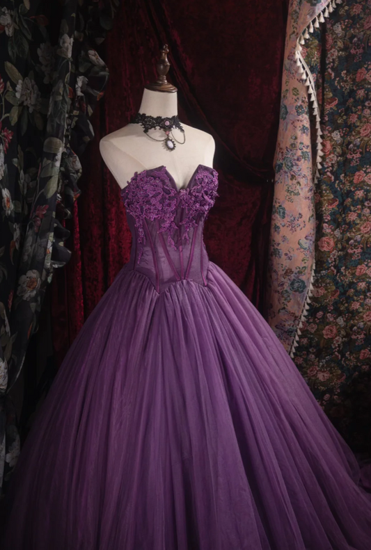 Gorgeous Purple Quinceanera Dresses Tulle A-Line Long Prom Dresses Strapless Evening Gowns Sleeveless Sweetheart 16 Dresses ED05805