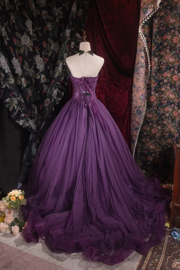 Gorgeous Purple Quinceanera Dresses Tulle A-Line Long Prom Dresses Strapless Evening Gowns Sleeveless Sweetheart 16 Dresses ED05805