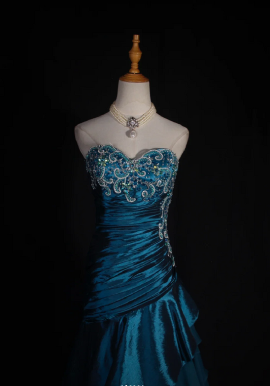 Robes d'anniversaire élégantes bleu dégradé, col en V, paillettes, mousseline, fourreau, robes de bal, robes de soirée ED04456