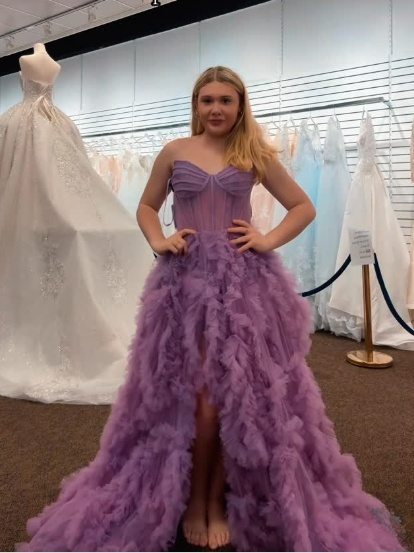 Glam Purple A-Line Long Prom Dresses Tulle Sweetheart Evening Dresses Sleeveless Formal Dresses ED05875