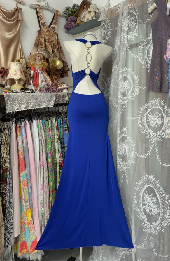 Two styles – Vintage Royal Blue Sheath Long Prom Dresses, Chiffon Strapless Evening Dresses, and Backless Formal Dresses ED05891