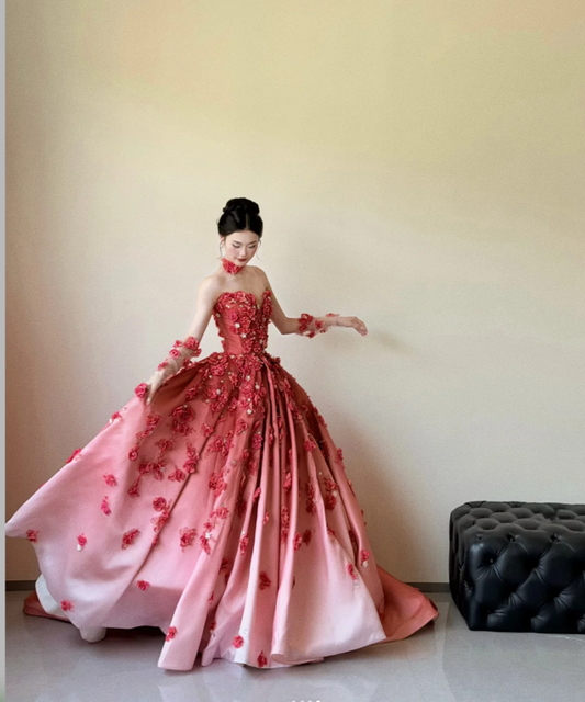 Gorgeous Red A-Line Long Prom Dresses Satin Applique Sweetheart Birthday Dresses Sleeveless Evening Dresses ED05902