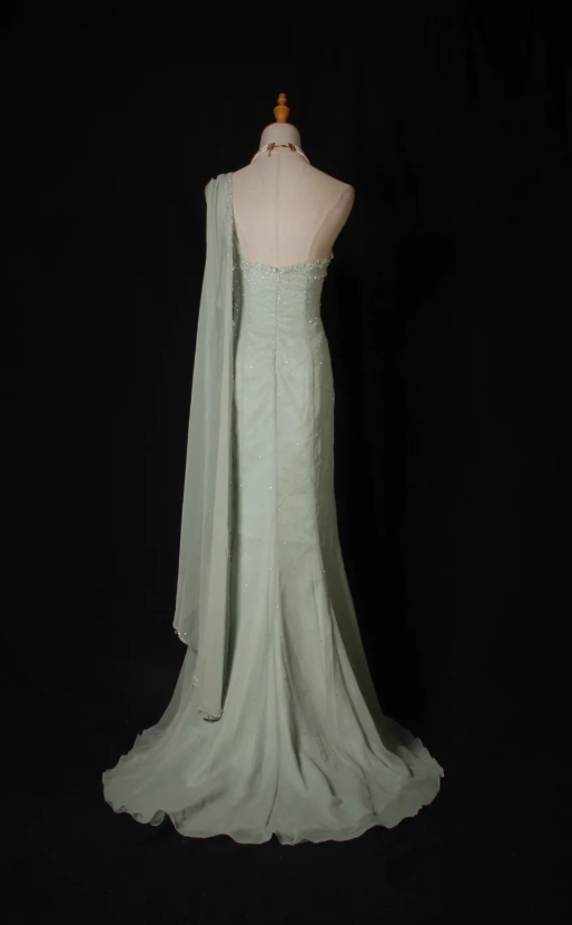 Chic Mermaid Green Long Prom Dresses Satin Spaghetti Straps Evening Dresses Sleeveless Birthday Dresses ED05921