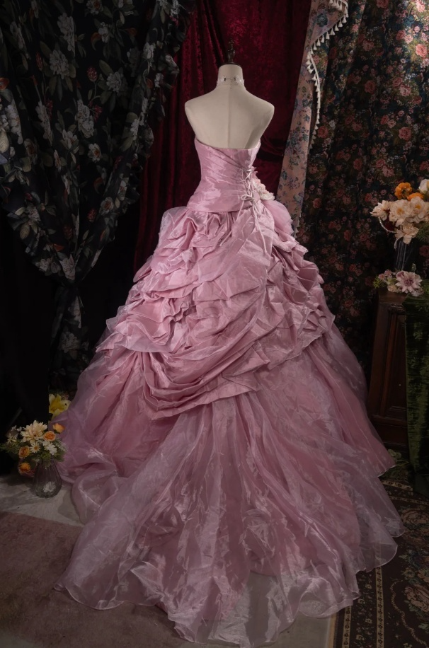 Gorgeous Ball Gown Tulle Long Prom Dress, Pink Quinceañera Dress, Strapless Sweet 16 Dress ED05932