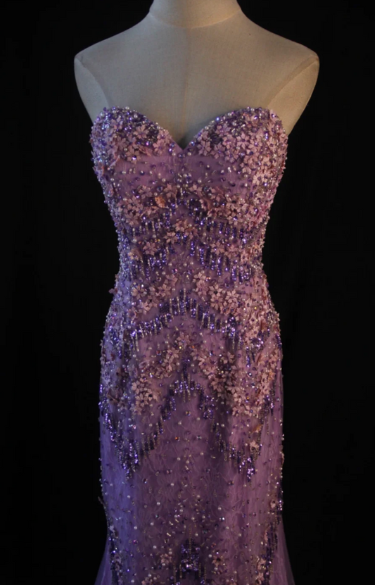 Vintage Purple Mermaid Long Prom Dress Chiffon Beaded Sweetheart Evening Dresses Sleeveless Formal Dresses ED05938