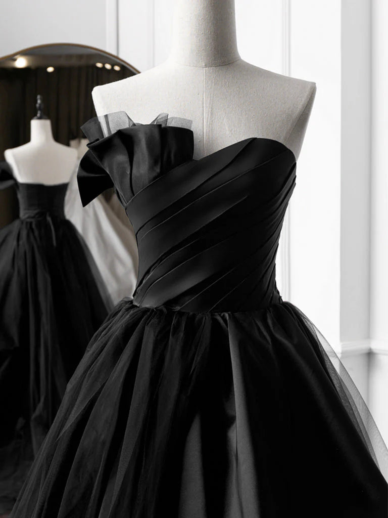 Robe de bal longue noire en satin, coupe trapèze, simple, robe de soirée longue noire ED0593