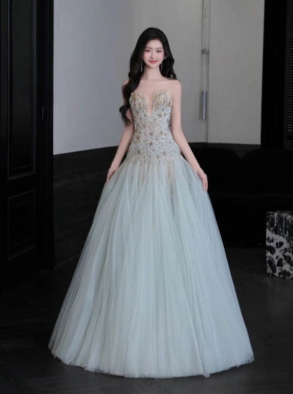 Elegant Tiffany Blue A-Line Long Prom Dresses Tulle Sweetheart Evening Dresses ED05947