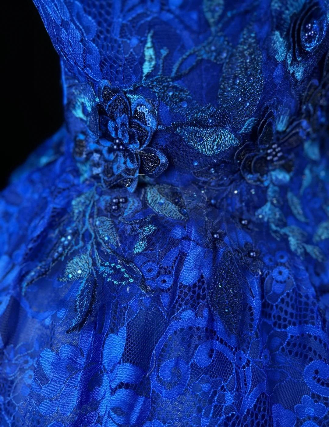 Fairy Ball Gown Royal Blue Long Prom Dresses Lace Spaghetti Straps Quinceanera Dresses Sleeveless Sweet 16 Dress ED05969