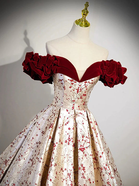 A-Line Off Shoulder Satin Champagne Long Prom Dress, Champagne Long Formal Dress ED0597