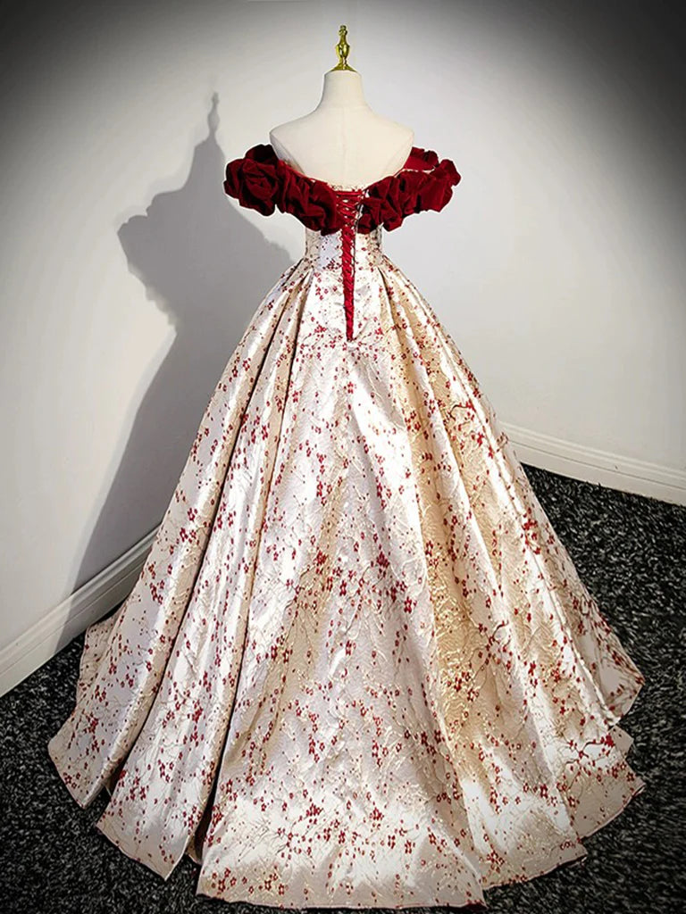 A-Line Off Shoulder Satin Champagne Long Prom Dress, Champagne Long Formal Dress ED0597