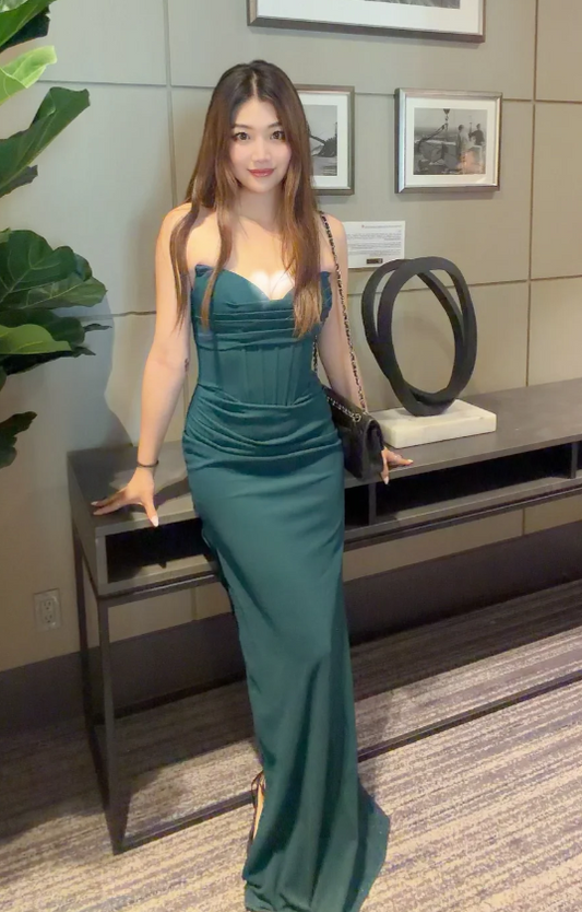 Elegant Sheath Green Wedding Guest Dresses Chiffon Sweetheart Long Evening Dresses ED05980