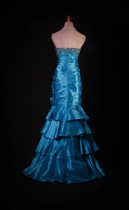 Cute Sheath Blue Bridesmaid Dresses Long Prom Dresses Satin Beaded Sweetheart Evening Dresses ED05986