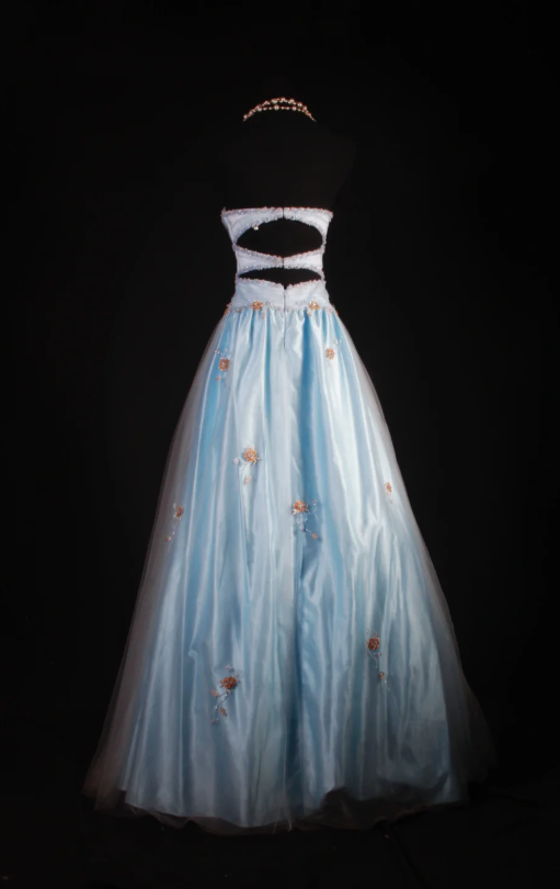 Cute Sheath Pale Blue Long Prom Dresses Satin Beaded Strapless Evening Dresses ED05987