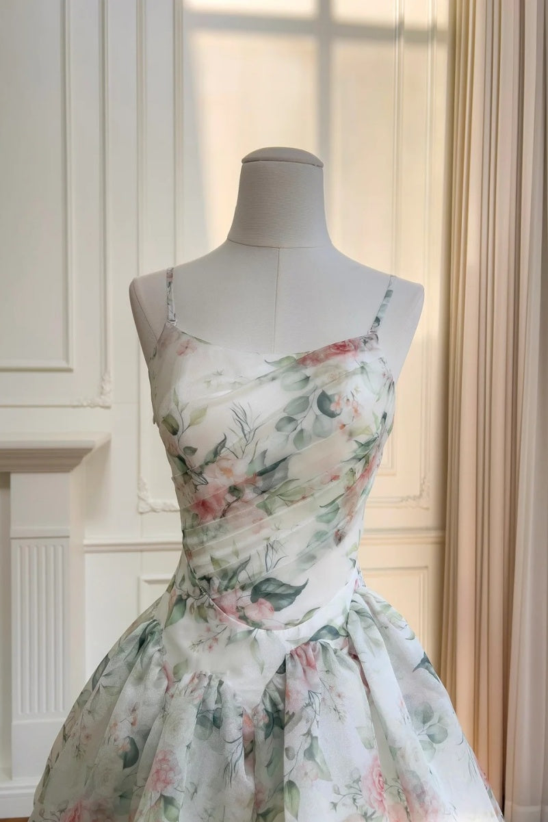 Fairy Floral Prom Dresses Tiered Tulle A-Line Long Evening Dresses Spaghetti Straps Sleeveless Formal Dresses ED06007