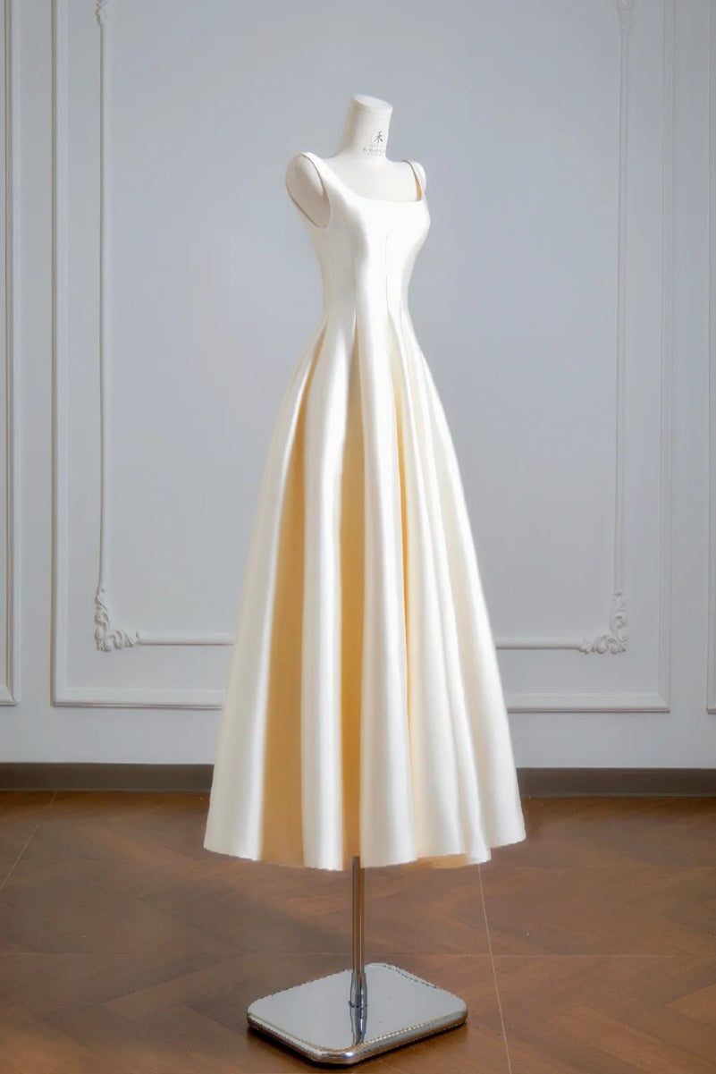 Elegant Light Chmapagne Bridsmaid Dresses Satin Straps A-Line Evening Dresses ED06009