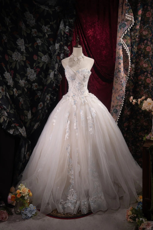 Fairy A-line Long Wedding Dresses Tulle Appliques White Bridal Gowns Sleeveless Sweetheart Bridal Dresses ED06018