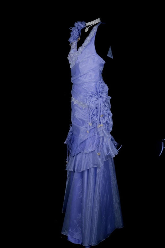 Robes d'anniversaire élégantes bleu dégradé, col en V, paillettes, mousseline, fourreau, robes de bal, robes de soirée ED04456