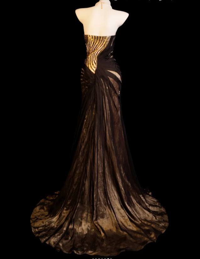 Vintage Sheath Black Long Prom Dresses Satin Beaded Strapless Evening Dresses ED06043