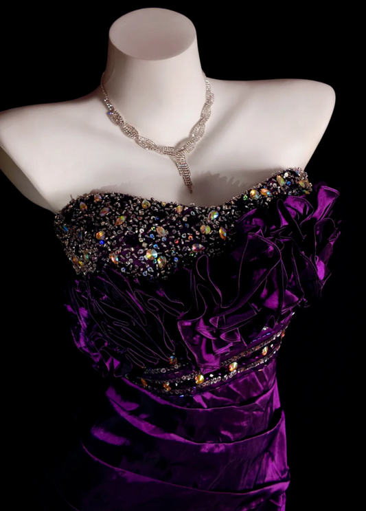 Elegant Purple Long Prom Dresses Satin Mermaid Evening Dresses Spaghetti Straps Party Dresses ED06054