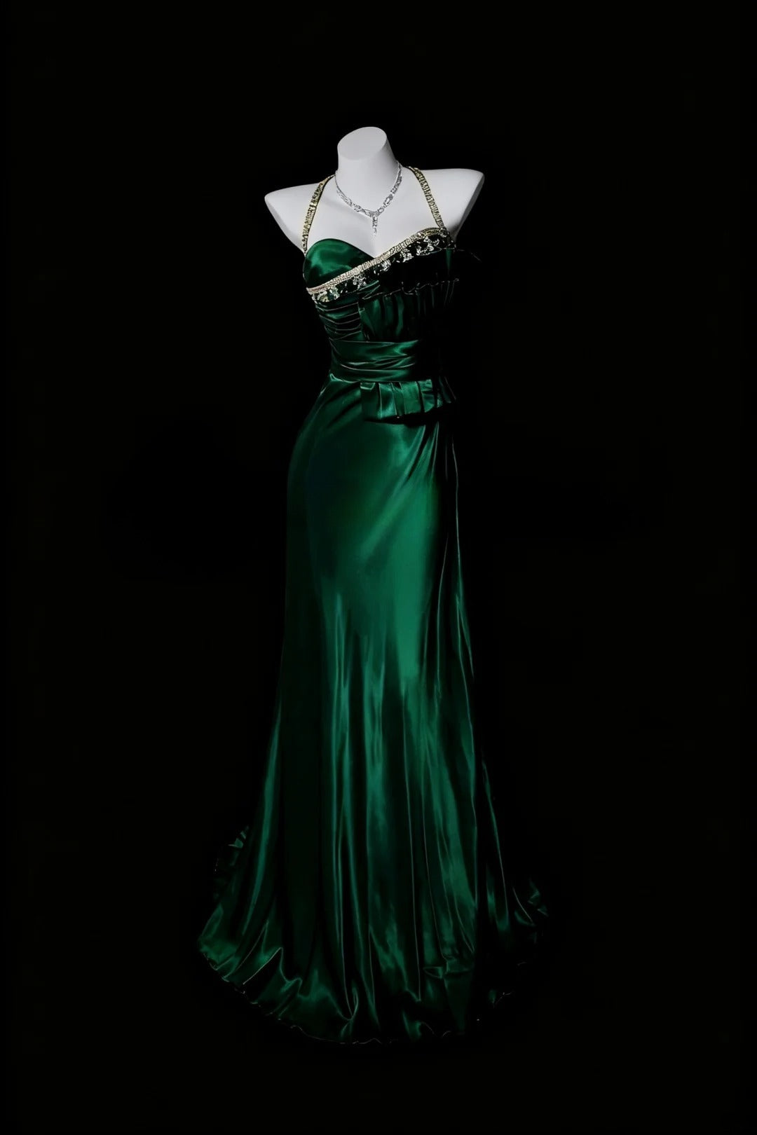 Gorgeous Dark Green Sheath Long Prom Dresses Satin Sheath Evening Dresses Spaghetti Straps Birthday Dresses ED06055
