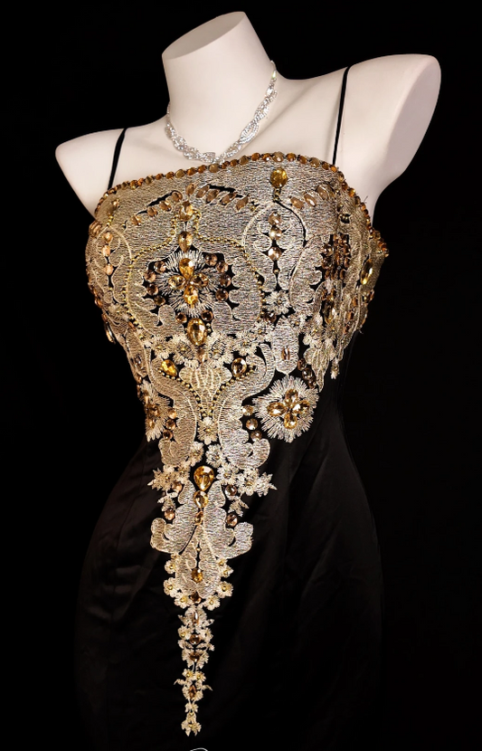 Elegant Spaghetti Straps Black Long Prom Dresses Satin Appliques Mermaid Evening Dress ED06058