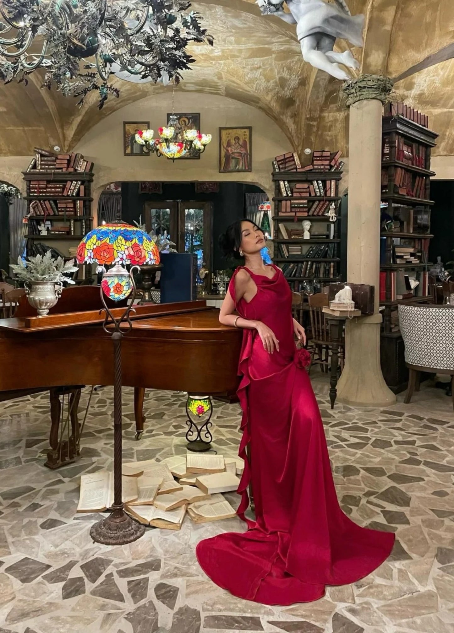 Sexy Straps Burgundy Long Prom Dresses Satin Sheath Evening Dresses ED06071