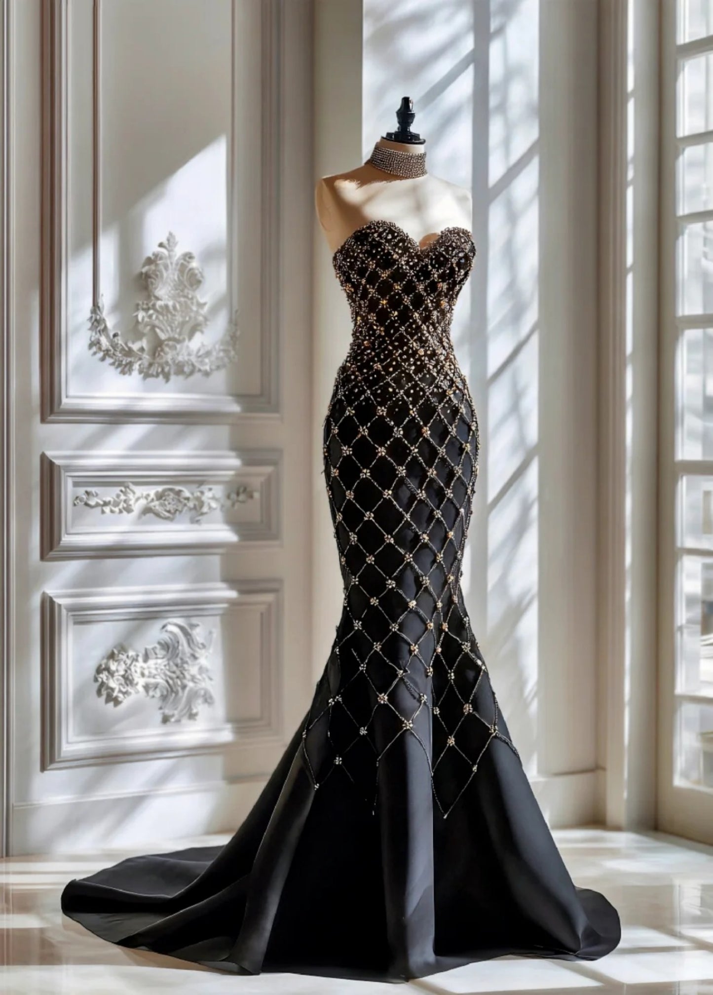 Sexy Black Long Prom Dresses Sweetheart Mermaid Evening Dresses Beaded Satin Sleeveless Formal DressesED06076