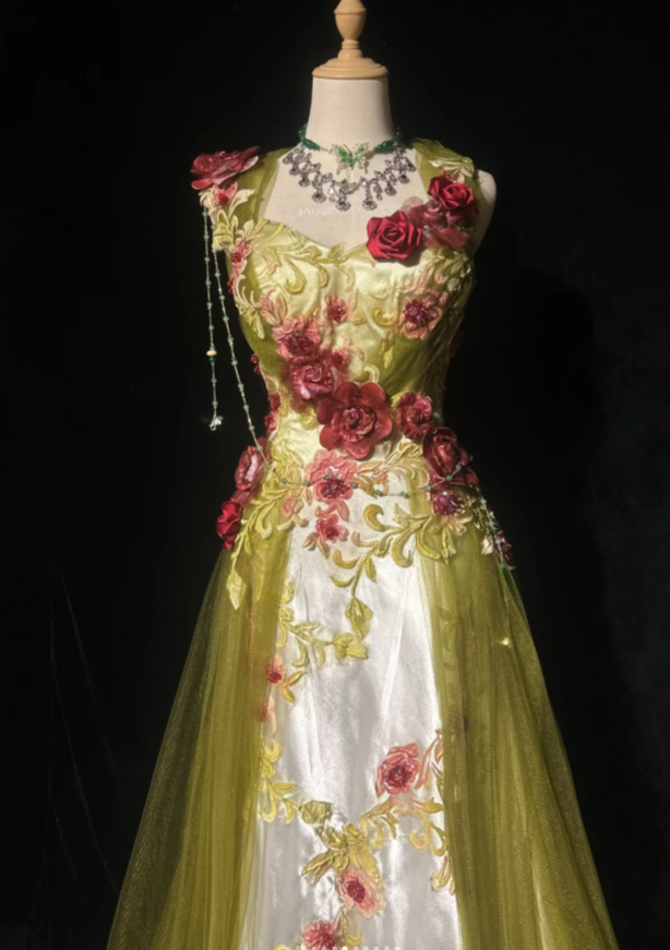 Cute Olive Green Long Prom Dresses Straps Sheath Birthday Dresses Applique Tulle Sleeveless Evening Dresses ED06087