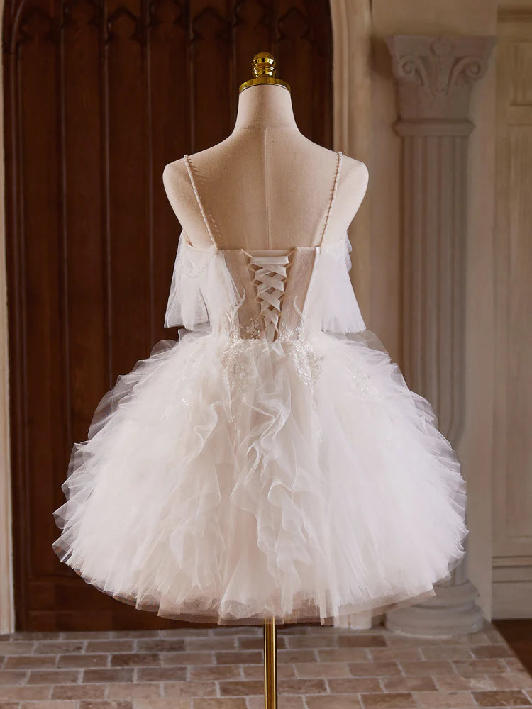 Cute Tulle Lace Light Champagne Short Prom Dress, Cut Homecoming Dress ED0609