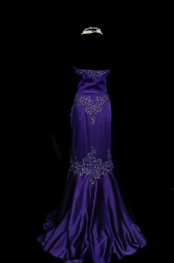 Chic Purple Formal Dresses Strapless Mermaid Birthday Dresses Satin Beaded Sleeveless Long Evening Dresses ED06100