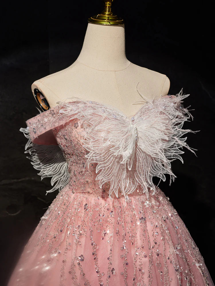 Rosa A-Linie Tüll Spitze kurzes Ballkleid, Rosa Cocktailkleid ED0614
