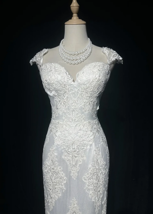 Timeless Mermaid Long Wedding Dresses Tulle Appliques White Bridal Gowns Sleeveless Bridal Dresses ED06143