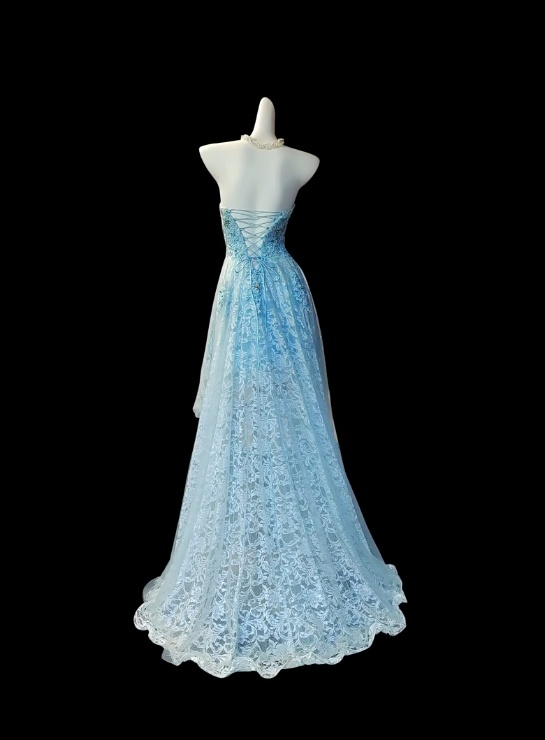 Chic Blue Hi-lo Prom Dresses Appliques Tulle Sweetheart Evening Dresses ED06155