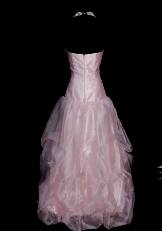 Cute Pink Long Prom Dresses Tulle Strapless A-line Evening Dresses Sleeveless Birthday Dresses ED06172