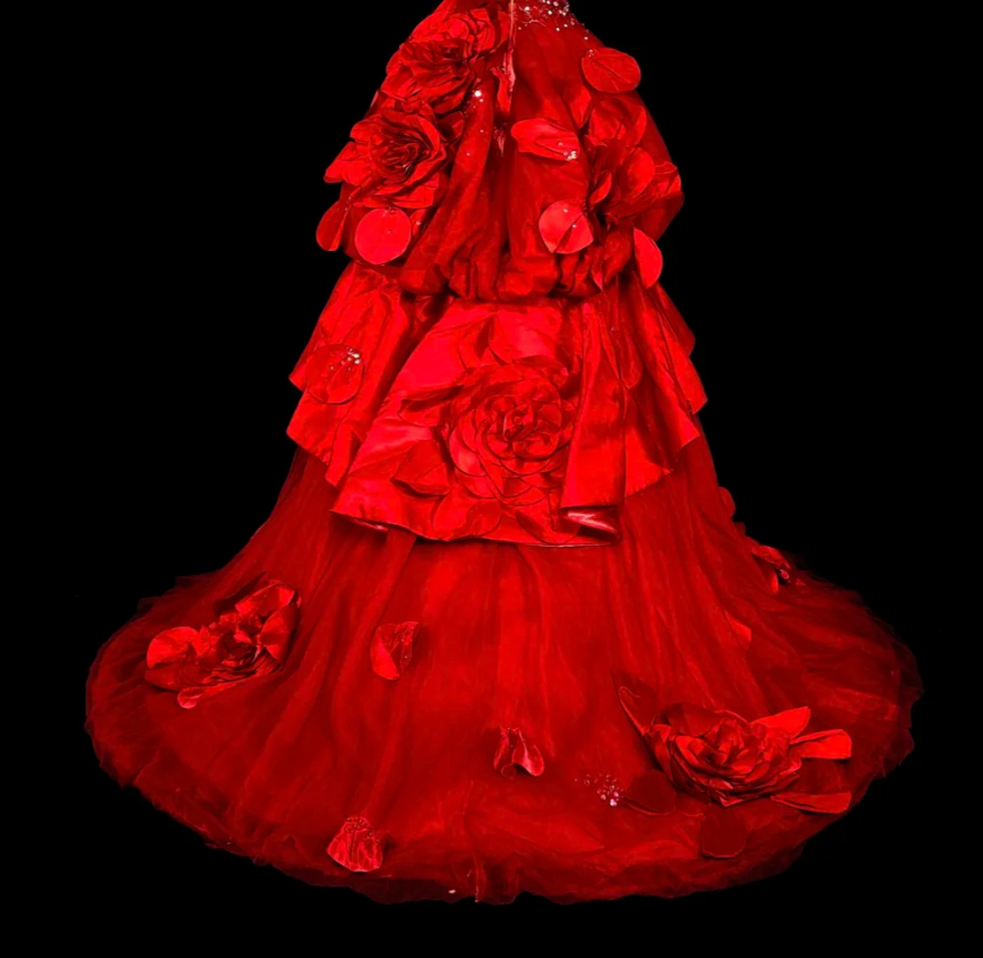 Fairy Red Long Prom Dresses Satin Strapless A-Line Evening Dresses Sleeveless Birthday Dress ED06177