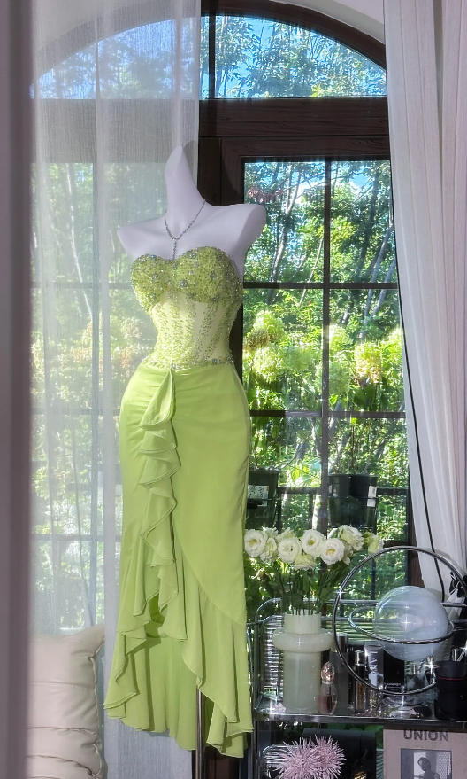 Fairy Green Short Prom Dresses Beaded Chiffon Sweetheart Sheath Evening Dresses ED06191