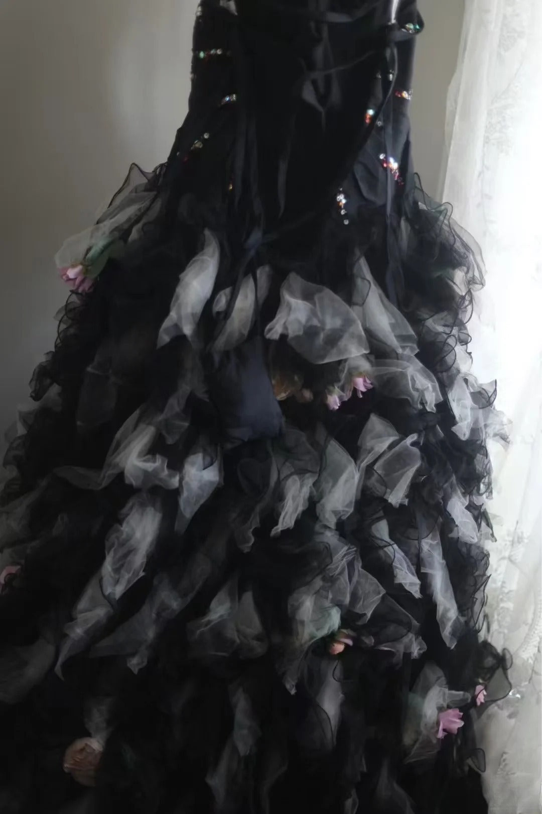 Chic A-Line Long Prom Dresses Sweetheart Tulle Black Birthday Dresses Sleeveless Evening Gowns ED06220