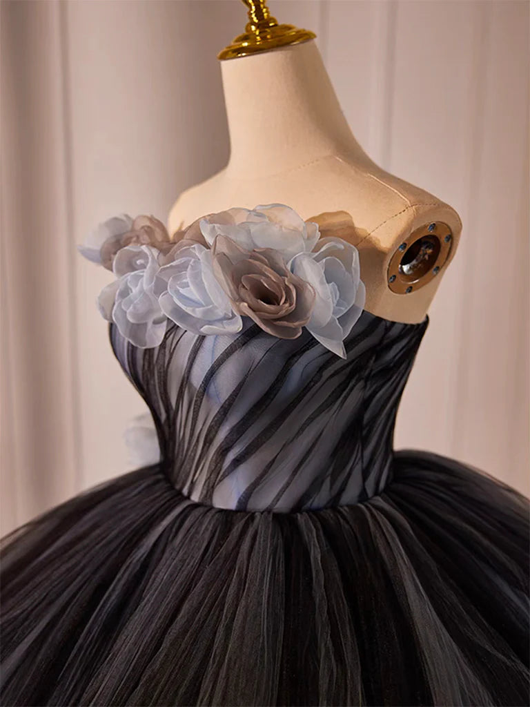 Robe de bal longue en tulle noir, robe de soirée en tulle noir ED0623