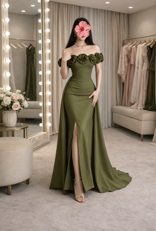 Elegant Brown Prom Dresses Satin Chiffon Sheath Long Evening Gowns Off-shoulder Birthday Dresses ED06255