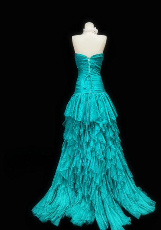 Fairy Sheath Turquoise Long Prom Dresses, Tulle Strapless Evening Dresses, Sleeveless Birthday Dresses ED06274