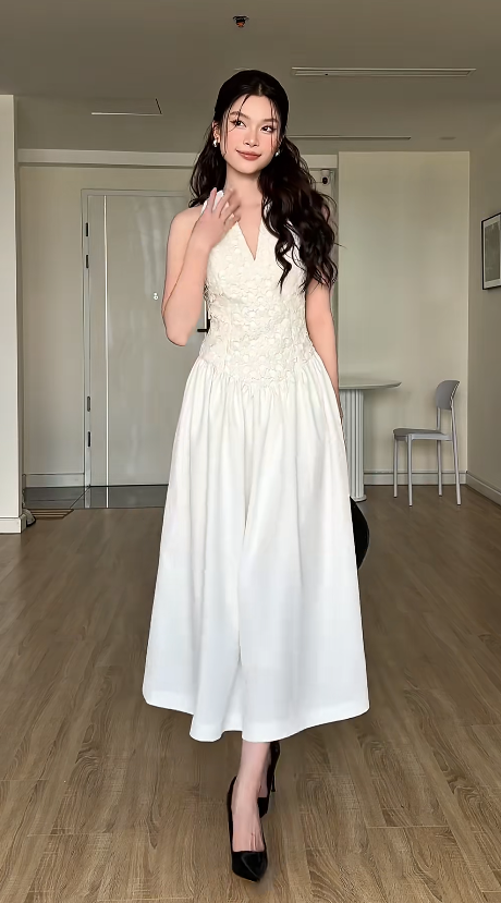 Elegant A-line White Long Prom Dresses Satin V-neck Evening Dresses ED06291