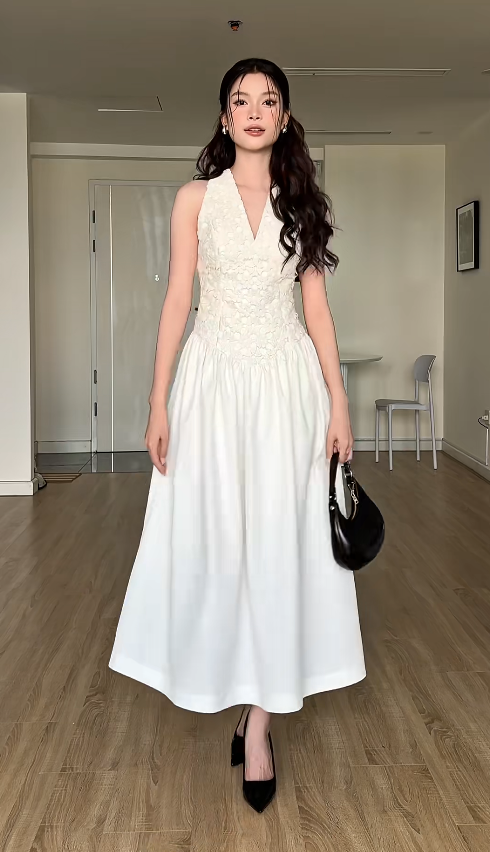 Elegant A-line White Long Prom Dresses Satin V-neck Evening Dresses ED06291